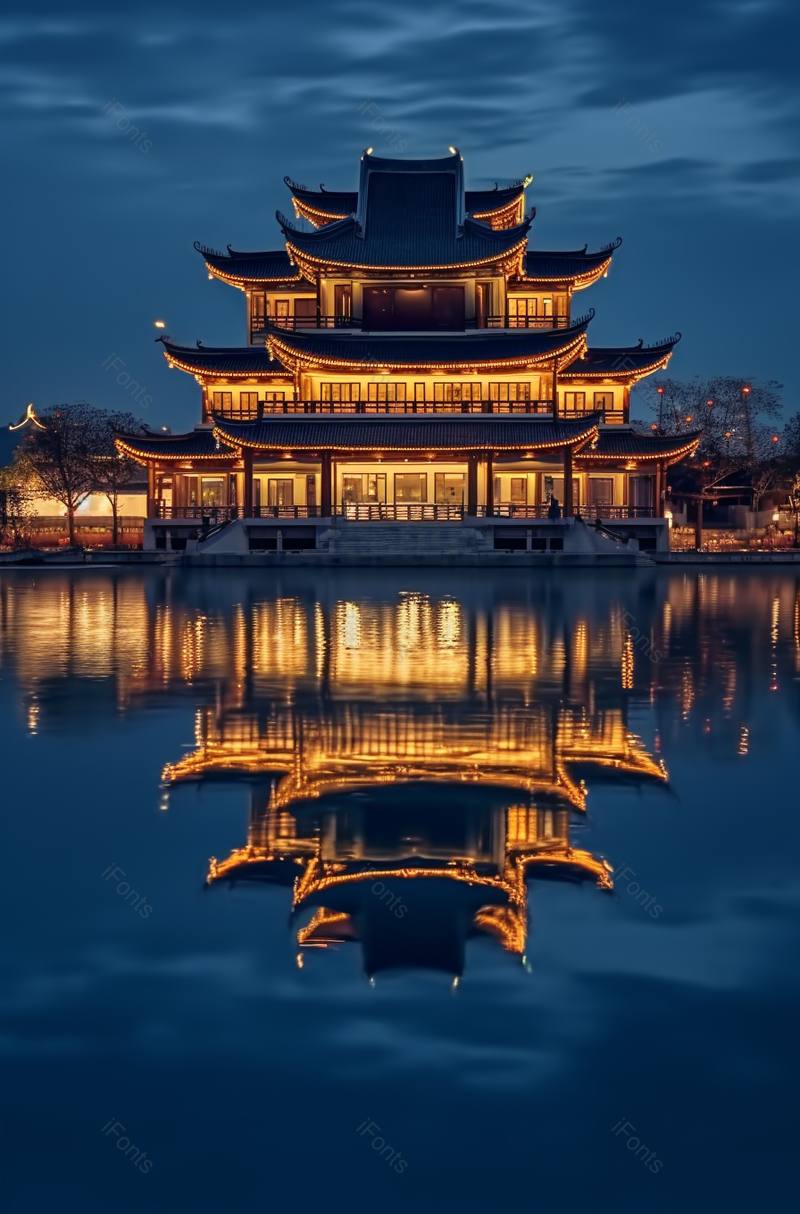 中国江苏省无锡市融创文华酒店建筑夜景风光,高清,摄影图,摄影图片,图片大全,摄影图免费下载